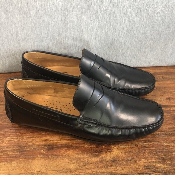 Mercanti Fiorentini Men 9.5 Driving Leather Loafers Shoe Black‎ Slip On Moc Toe - Picture 1 of 11